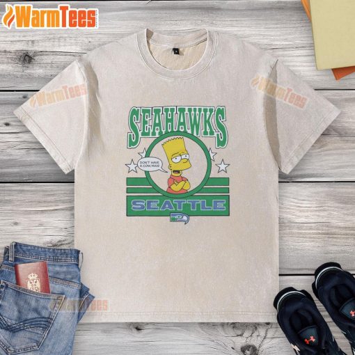 Awesome Bart Simpson Seattle Seahawks washed t-shirt featuring vibrant graphics and a relaxed fit for fans.