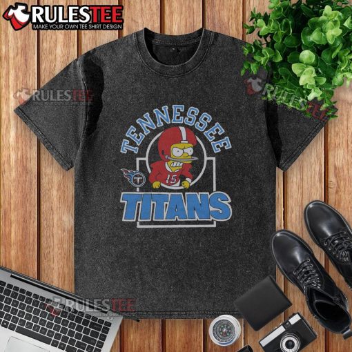 Alt Text: Awesome The Simpsons Bart X Tennessee Titans washed t-shirt featuring vibrant graphics and a comfortable fit.