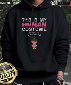 Superhero girl hoodie featuring 'This Is My Human Costume' design, perfect for kids who love imaginative play.