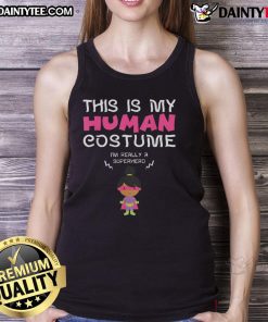 Girl wearing 'Awesome This Is My Human Costume I'm Really A Superhero' tank top, showcasing a fun superhero theme.