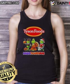 Awesome Tyson Foods X Grinch cosplay tank top for Happy HalloThanksMas celebration, featuring festive design and vibrant colors.