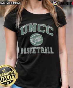 Alt Text: Awesome UNCC Charlotte 49ers basketball ladies tee featuring team colors and logo, perfect for fans.