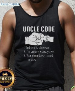 Awesome Uncle Code Rules Bed Time Is Whenever tank top design featuring playful typography on a vibrant background.