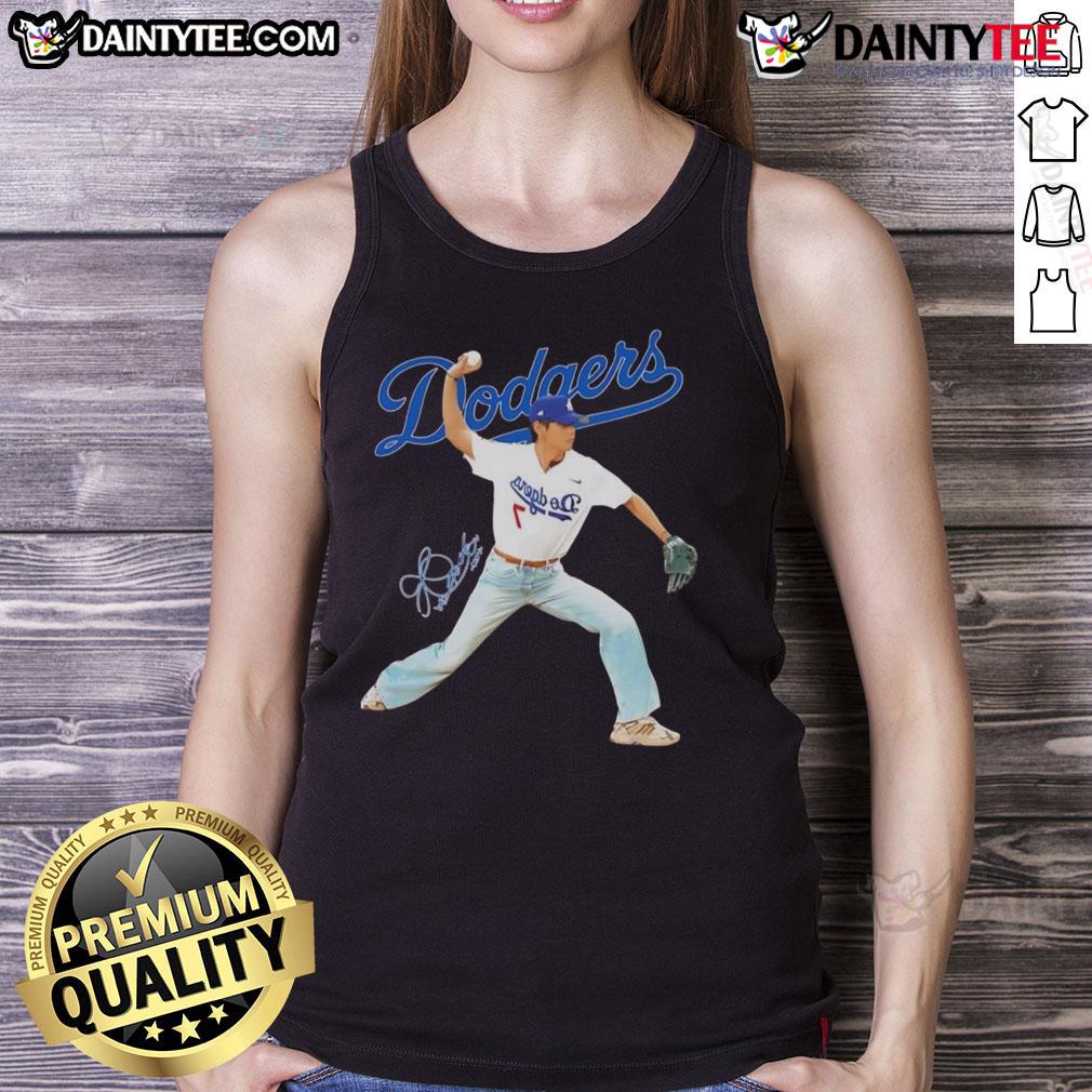 Awesome V BTS x Los Angeles Dodgers Baseball throwing Position Signature Tank Top Awesome V BTS x Los Angeles Dodgers baseball tank top featuring a unique throwing position design and vibrant colors.