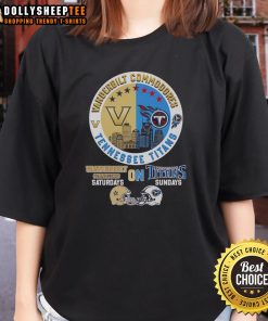 Vanderbilt Commodores and Tennessee Titans skyline ladies tee, perfect for game day attire and showcasing team spirit.