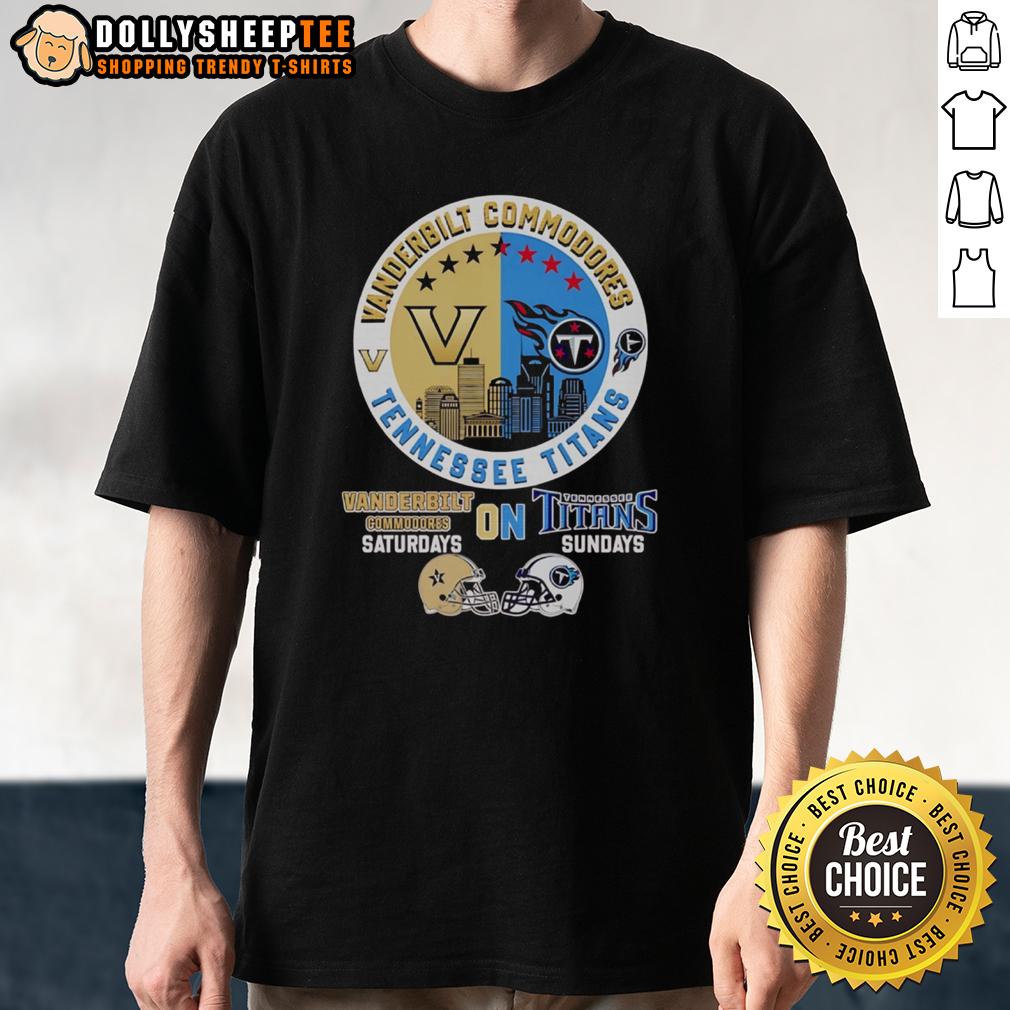 Awesome Vanderbilt Commodores On Saturdays Tennessee Titans On Sundays Skyline T-Shirt Awesome Vanderbilt Commodores and Tennessee Titans skyline T-shirt, perfect for game day attire.