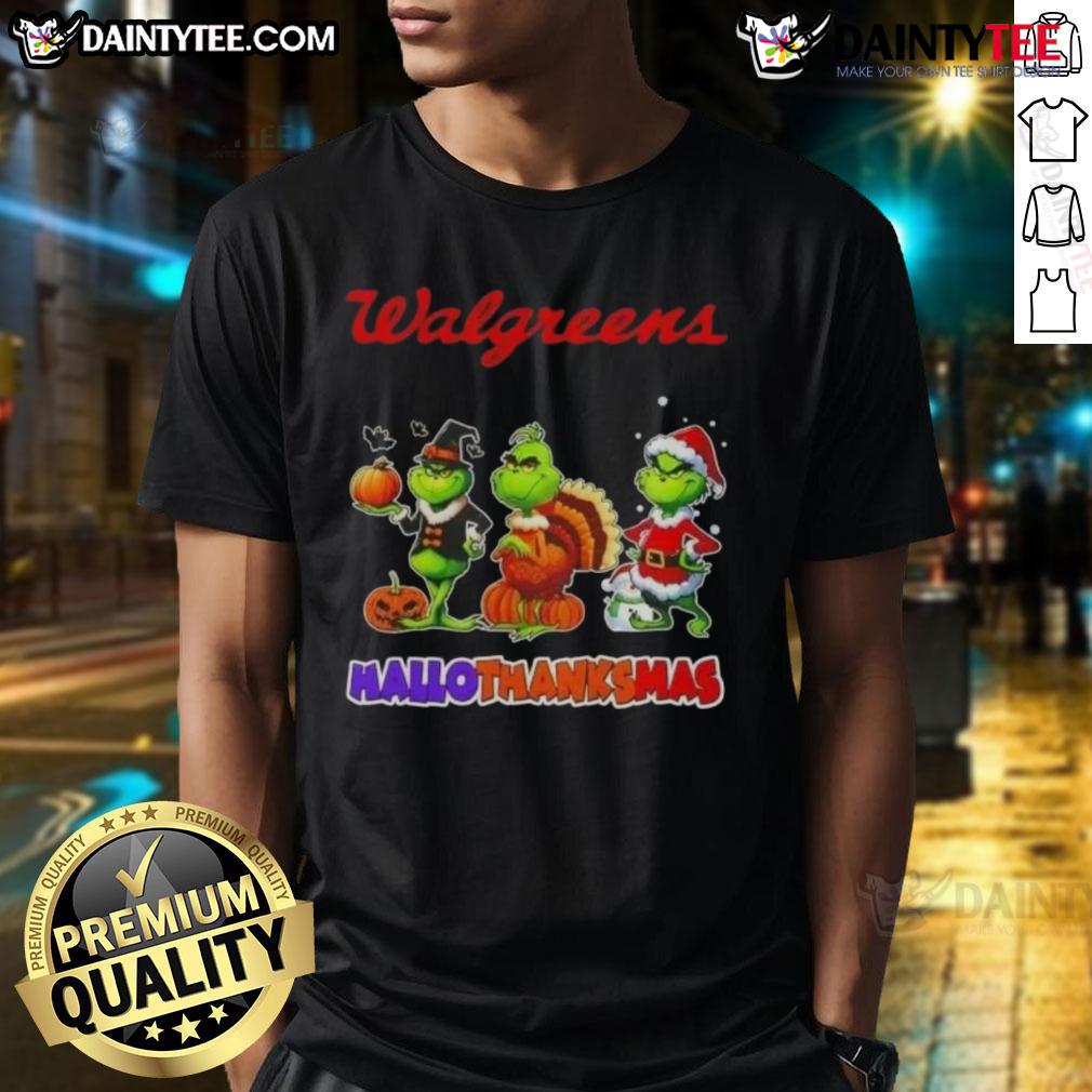 Awesome Walgreens X Grinch Cosplay Happy Hallothanksmas T Shirt Awesome Walgreens X Grinch cosplay T-shirt for Happy Hallothanksmas featuring festive design and vibrant colors.