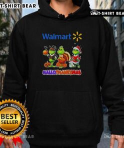 Awesome Walmart X Grinch Cosplay Happy HalloThanksMas Hoodie featuring festive design and vibrant colors for holiday cheer.