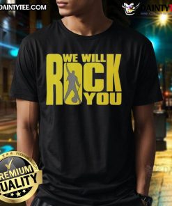 Alt Text: Awesome We Will Rock You classic rock band T-Shirt featuring iconic design, perfect for music lovers and fans.