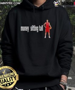 Alt Text: Yao Ming wearing a sarcastic hoodie, sitting tall, showcasing Houston Rockets basketball pride in a stylish pose.