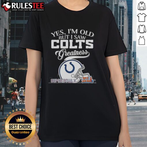 Indianapolis Colts Super Bowl helmet skyline design on a ladies tee, celebrating Colts greatness for fans.