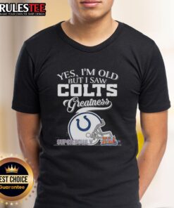 Indianapolis Colts Super Bowl helmet and skyline graphic on a vintage t-shirt, celebrating Colts greatness.
