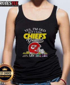 Alt Text: Kansas City Chiefs helmet skyline tank top celebrating Super Bowl greatness for older fans.