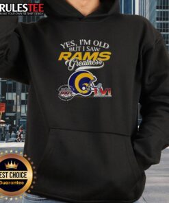 Alt Text: Vintage hoodie featuring Los Angeles Rams Super Bowl helmet and skyline, celebrating Rams greatness for fans.