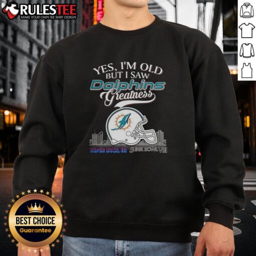 Miami Dolphins Super Bowl helmet skyline sweatshirt, perfect for fans celebrating team greatness and nostalgia.