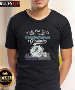 Miami Dolphins Super Bowl helmet skyline T-shirt for fans celebrating greatness, perfect for those who remember the glory days.