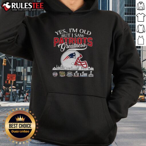 New England Patriots hoodie featuring Super Bowl helmet and skyline, perfect for fans celebrating team greatness.