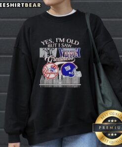Alt Text: Awesome sweatshirt featuring New York Yankees and Giants skyline, perfect for fans celebrating sports greatness.