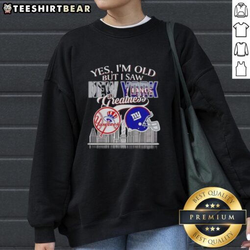 Alt Text: Awesome sweatshirt featuring New York Yankees and Giants skyline, perfect for fans celebrating sports greatness.