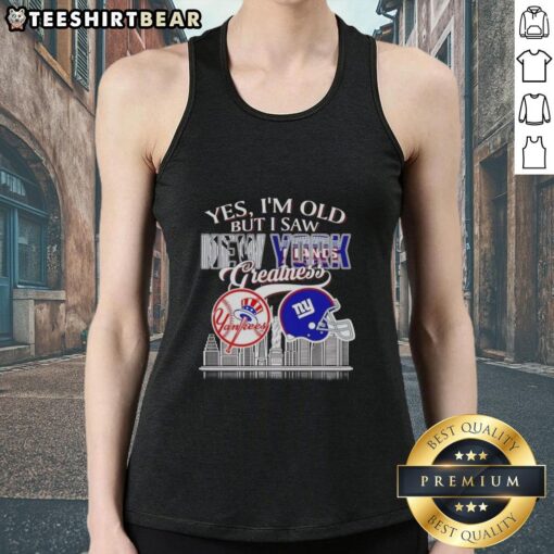Alt Text: Awesome tank top featuring New York Yankees and Giants skyline, celebrating sports greatness for those who remember.