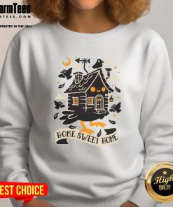 Cozy Cute Baba Yaga Sweet Home sweatshirt featuring whimsical design perfect for Halloween or casual wear.