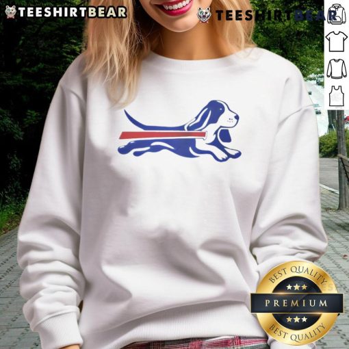 Cute Bassett Hound Buffalo Bills football parody logo sweatshirt featuring a playful dog design for fans.