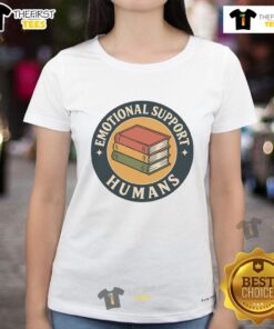 Women wearing 'Cute Books Emotional Support Humans' tee, showcasing love for reading and cozy vibes.
