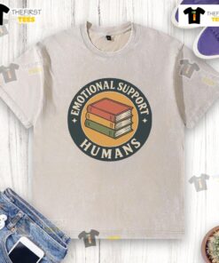 Cute Books Emotional Support Humans washed t-shirt featuring a vibrant design and cozy fit for book lovers.