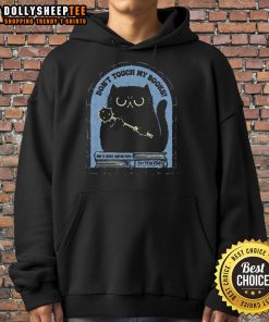 Cute cat on a 'Don't Touch My Books' hoodie, showcasing a playful design perfect for cat lovers and book enthusiasts.