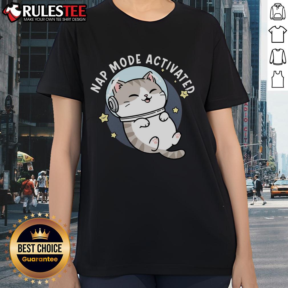 Cute Cat Nap Mode Activated Zero‑Gravity Snooze Ladies Tee Alt Text: Cute cat napping in zero-gravity mode on a cozy ladies tee, perfect for cat lovers and comfy style.
