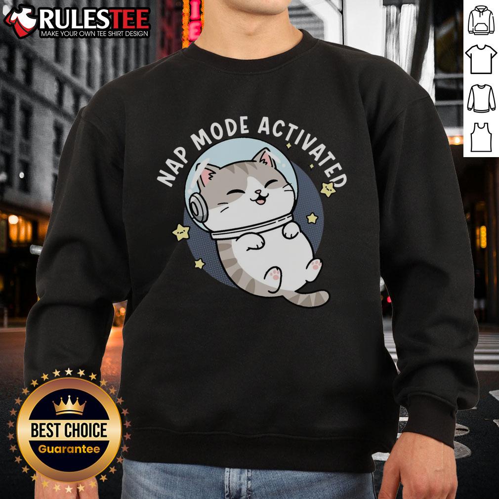 Cute Cat Nap Mode Activated Zero‑Gravity Snooze Sweatshirt Adorable cat napping in a cozy 'Cute Cat Nap Mode Activated Zero-Gravity Snooze Sweatshirt' on a soft bed.