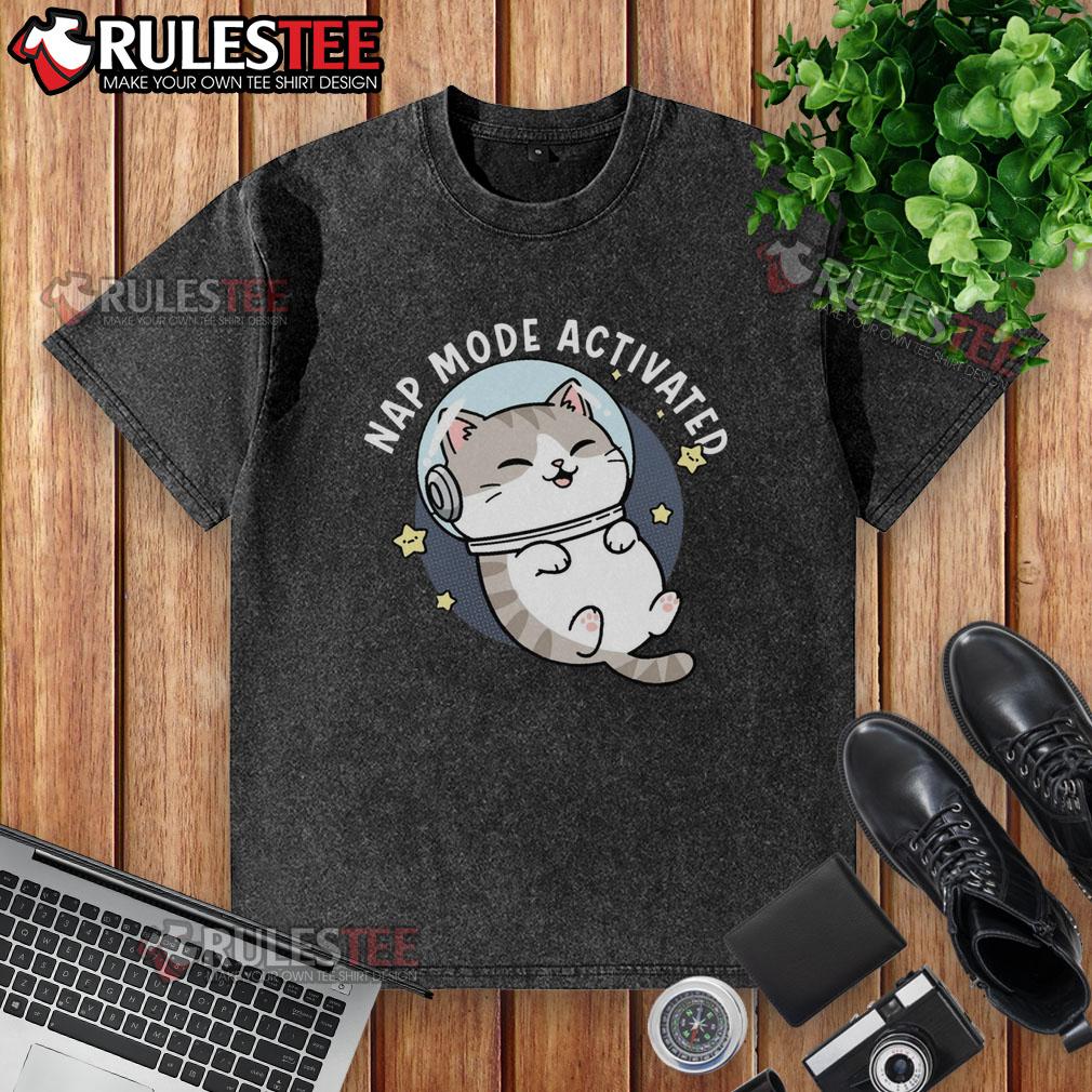 Cute Cat Nap Mode Activated Zero‑Gravity Snooze Washed T Shirt Cute cat napping in zero-gravity mode on a comfy washed t-shirt, perfect for cat lovers and cozy moments.