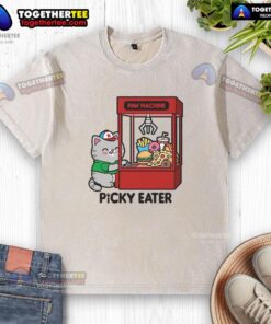 Cute cat paw design on a washed t-shirt perfect for picky eaters and cat lovers, showcasing playful feline charm.