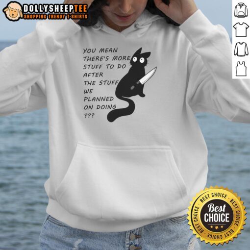 Cute cat wearing a You Meant There's More Stuff To Do hoodie, perfect for cozy days and cat lovers.