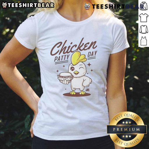 Adorable ladies' tee featuring a cute chicken patty design, perfect for casual wear and food lovers.