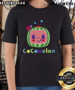 Alt Text: Cute Cocomelon cartoon watermelon character on a stylish ladies tee, perfect for fans of Cocomelon apparel.