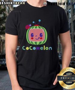 Alt Text: Adorable Cocomelon cartoon watermelon character on a vibrant t-shirt, perfect for kids' summer outfits.