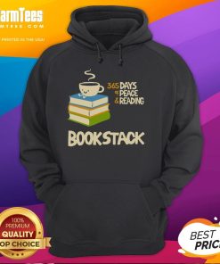 Alt Text: Cozy hoodie featuring '365 Days of Peace and Reading' with a cute coffee book stack for book lovers.