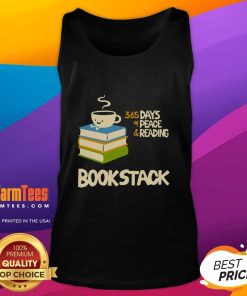 Cute coffee book stack with '365 Days of Peace' next to a reading tank top, perfect for book lovers and cozy vibes.