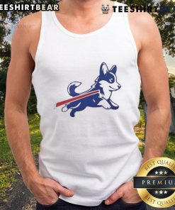 Alt Text: Cute Corgi Buffalo Bills football parody logo on a stylish tank top, perfect for dog lovers and sports fans.