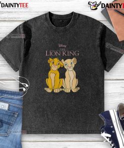 Alt Text: Cute Disney The Lion King Simba and Nala washed t-shirt featuring vibrant colors and playful design for fans.