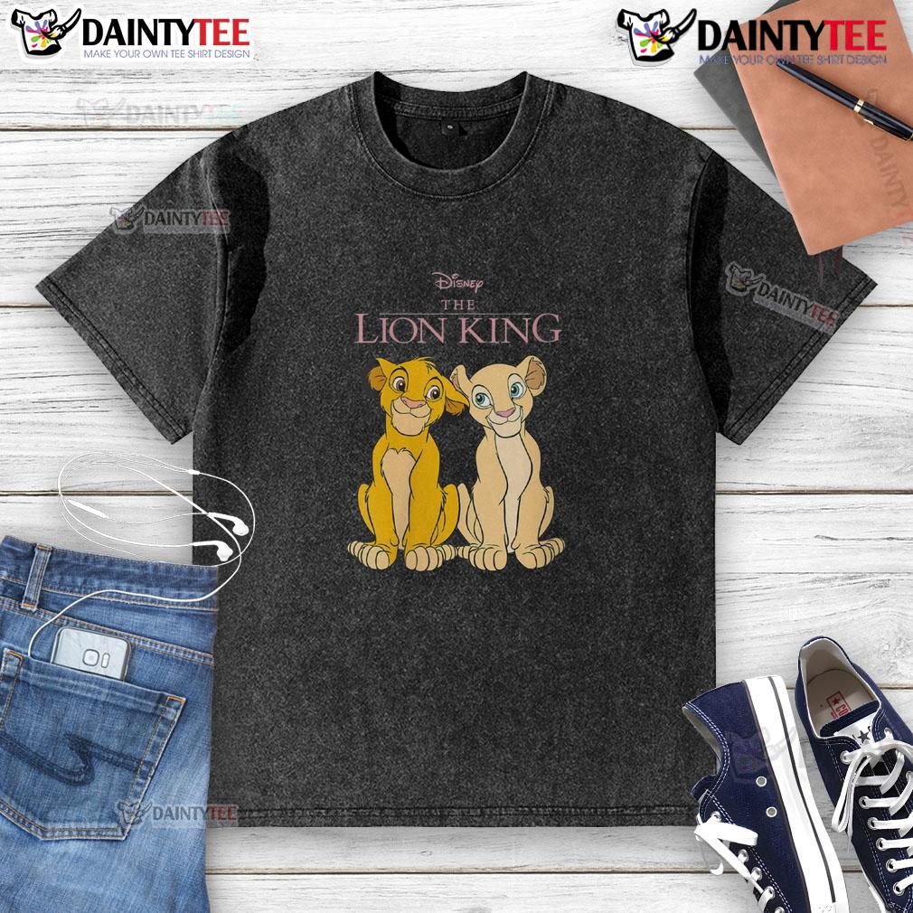 Cute Disney The Lion King Simba And Nala Washed T Shirt Alt Text: Cute Disney The Lion King Simba and Nala washed t-shirt featuring vibrant colors and playful design for fans.