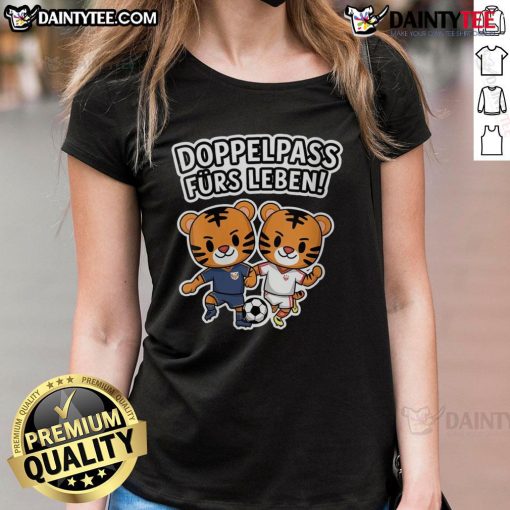 Alt Text: Cute Doppelpass fr's Leben Tigers football ladies tee featuring vibrant graphics and a stylish design for fans.