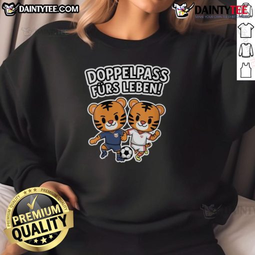 Cute Doppelpass fr's Leben Tigers football sweatshirt featuring a vibrant design perfect for game day style.