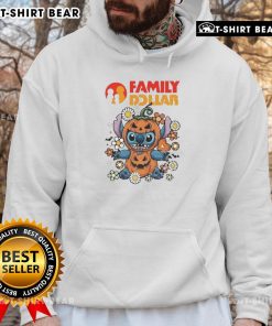 Alt Text: Cute family wearing Dollar Stitch pumpkin costume hoodies for Halloween, showcasing fun and festive spirit.