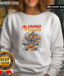 Adorable family in matching Dollar Stitch pumpkin Halloween sweatshirts, showcasing festive spirit and fun costume ideas.