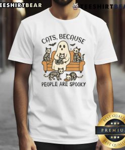 Cute ghost cats design on a spooky T-shirt, perfect for Halloween lovers and cat enthusiasts. Ideal for festive outfits!