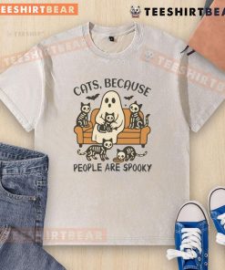 Cute ghost cats graphic on a spooky washed t-shirt, perfect for Halloween and cat lovers.