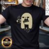 Cute ghost holding a cat graphic on a spooky t-shirt, perfect for Halloween lovers and pet enthusiasts.