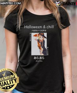 Alt Text: Cute Halloween anime witch design on a ladies tee, featuring Ara Ara Senpai text for a fun, festive look.